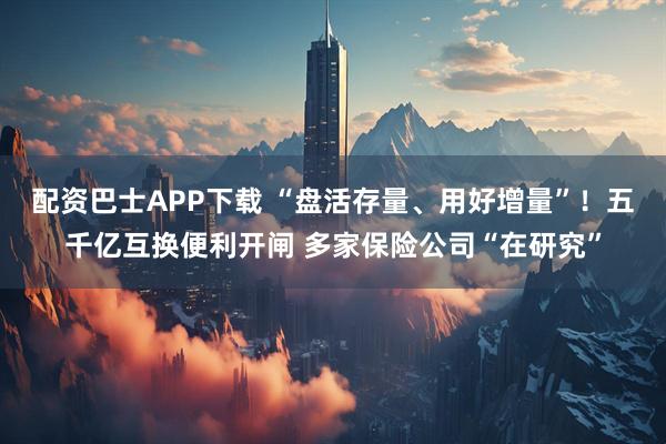 配资巴士APP下载 “盘活存量、用好增量”！五千亿互换便利开闸 多家保险公司“在研究”